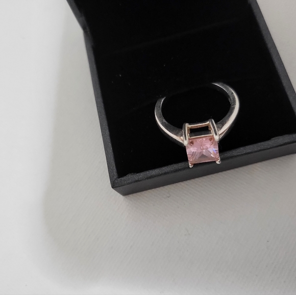 .925 Sterling Silver - Pink Zirconia Cubic Rectangle Ring - Picture 2 of 12